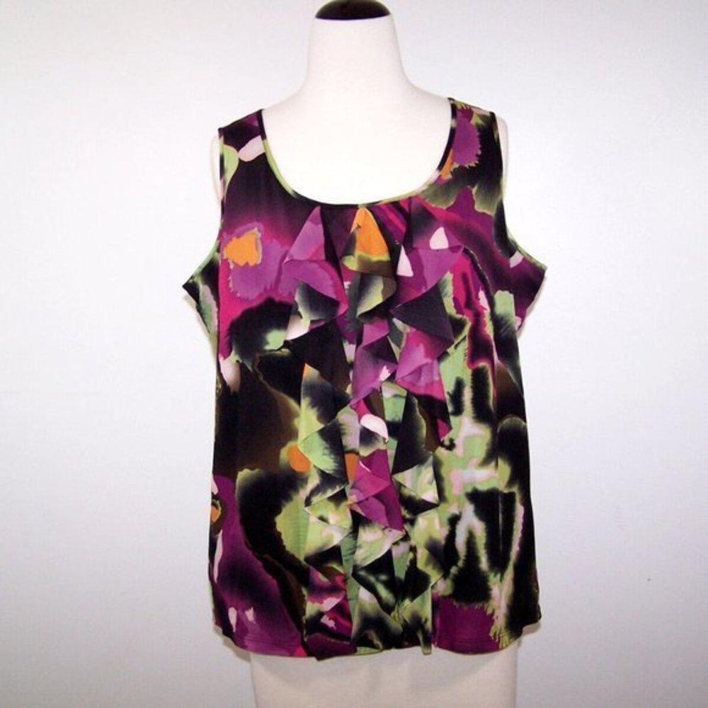 Style & Co‎ Tank Top Shirt Womens 1X Sleeveless Ruffled Scoop Neck Nylon Stretch